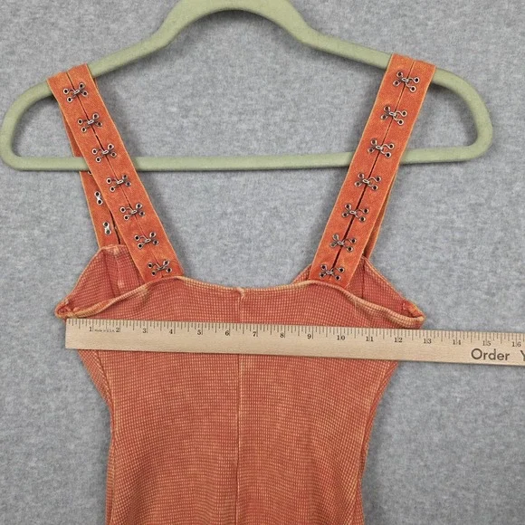 J.OUR Suspender Mini Dress Womens Small Orange Waffle Knit Hook Eye Straps - Picture 5 of 9